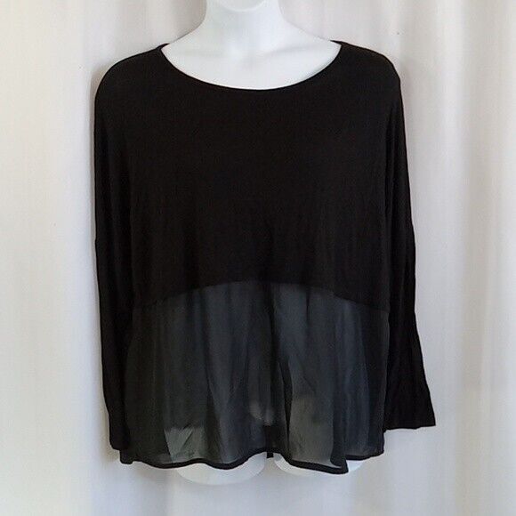 Bozzolo Tops - Bozzolo size 2X black shirt bottom half sheer with button embelishment *